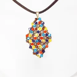 Pendant 40cm - Xochitl Rhombus M-Chocolate Suedine - Pendant 40cm - Laiton bronze